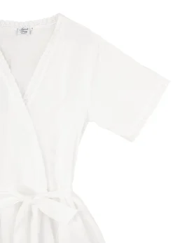 Short Sleeve White Cotton Robe with Lace