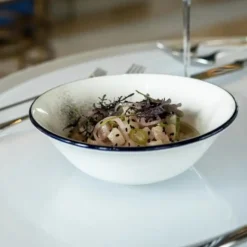 Side Bowls in Navy Rim