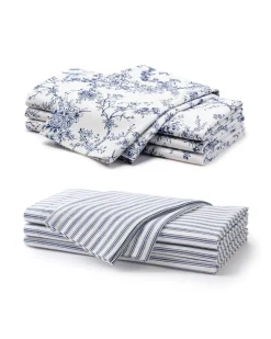 Signature Twill Napkin Set in Navy French Ticking & Timeless Toile