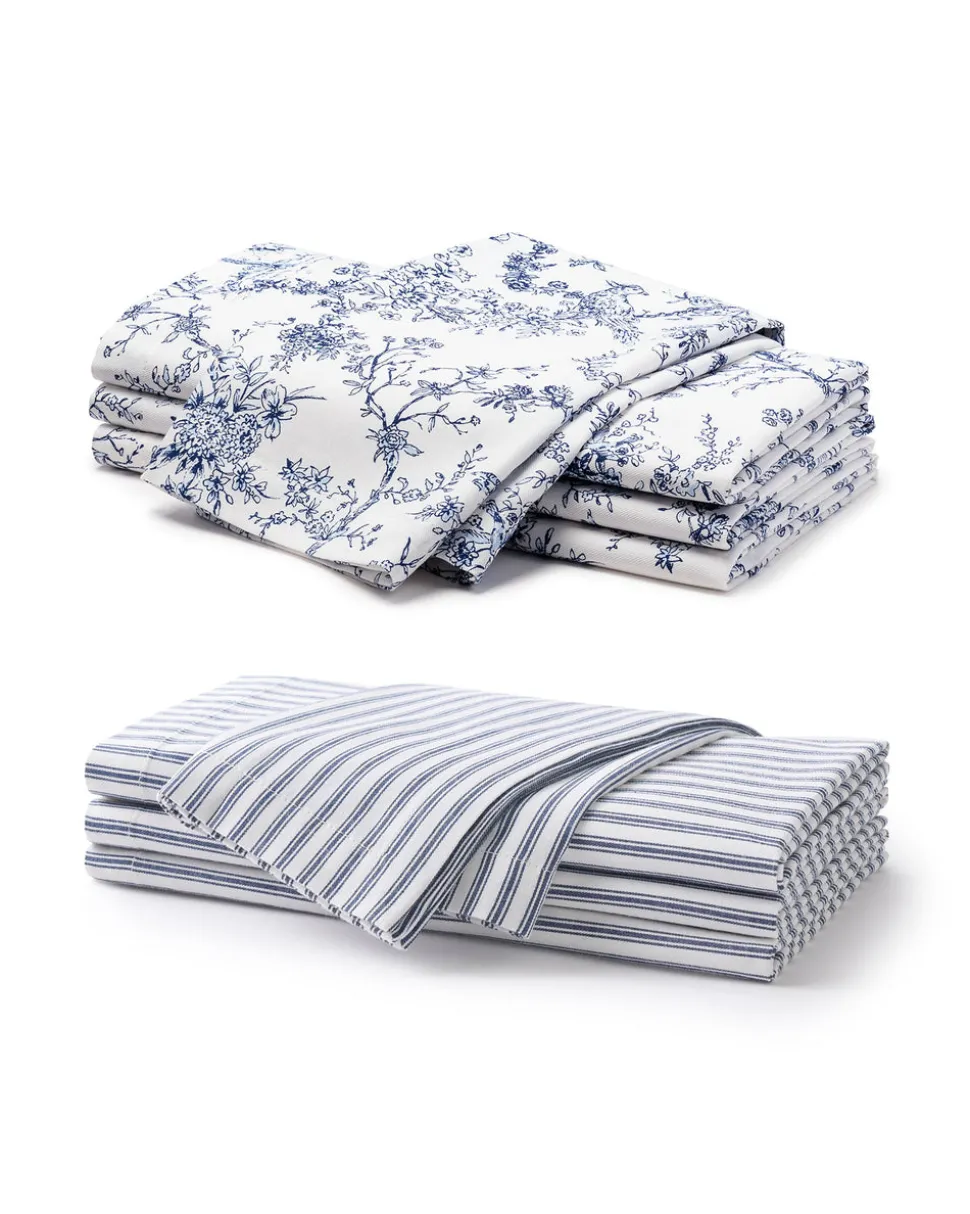 Signature Twill Napkin Set in Navy French Ticking & Timeless Toile
