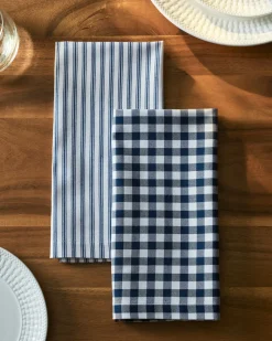 Signature Twill Napkins in Navy French Ticking, Set of 4