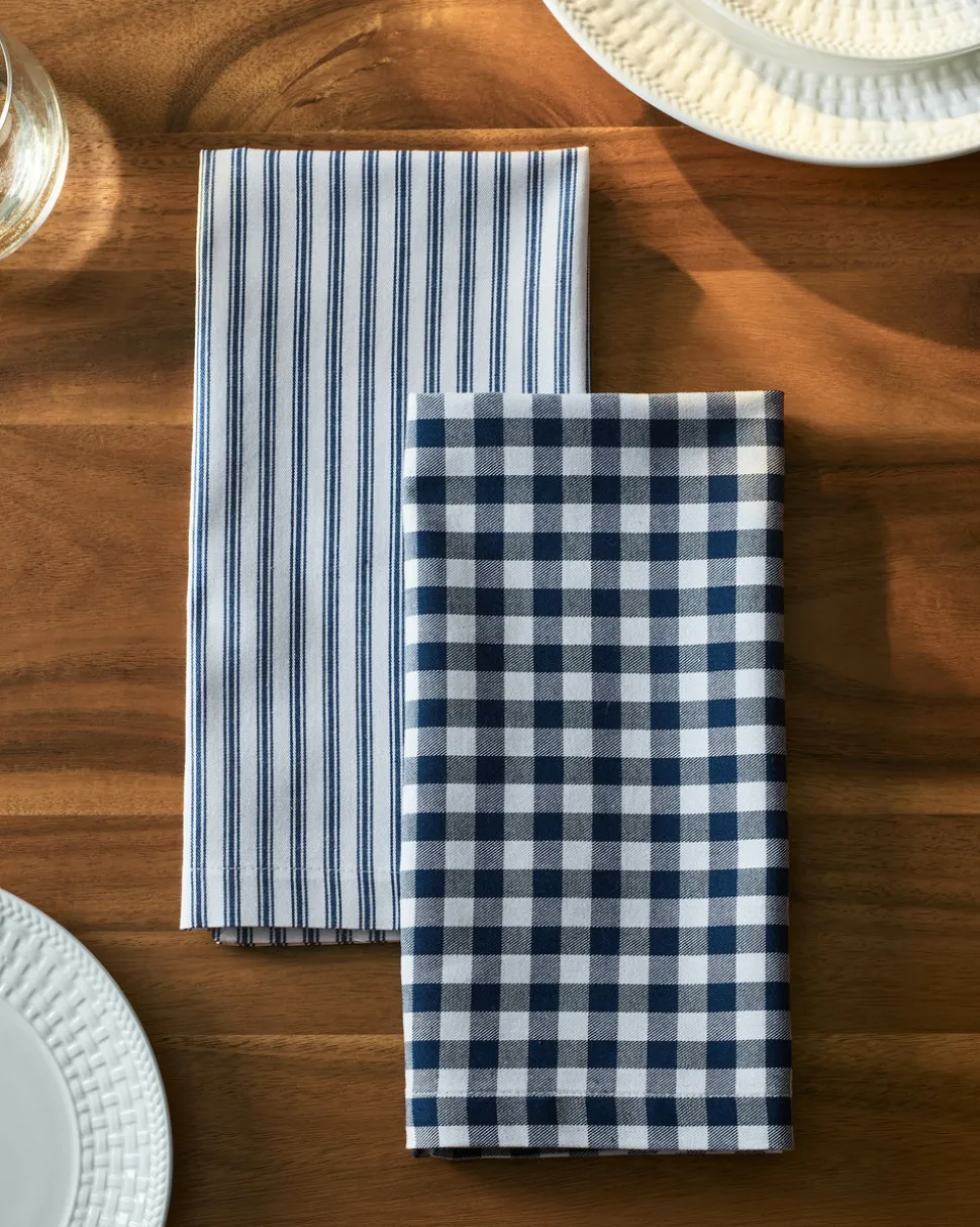 Signature Twill Napkins in Navy French Ticking, Set of 4
