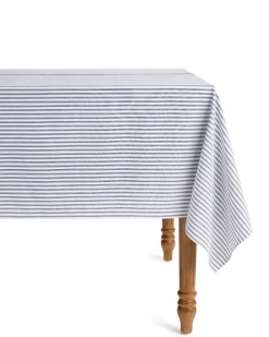 Signature Twill Tablecloth in Navy French Ticking
