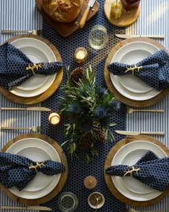 Signature Twill Tablecloth in Navy French Ticking