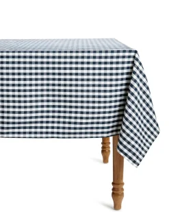 Signature Twill Tablecloth in Navy French Ticking
