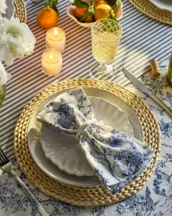Signature Twill Tablecloth in Navy French Ticking