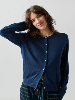 Silk Blend Cardigan in Navy
