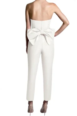 Silk Faille Bow Back Jumpsuit in White