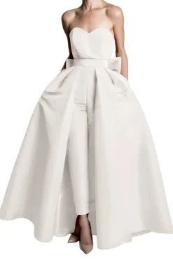 Silk Faille Bow Back Jumpsuit with Convertible Skirt