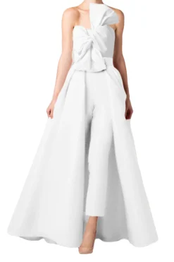 Silk Faille Twisted Bow Jumpsuit with Convertible Skirt