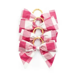 Silk Farmhouse Gingham Napkin Rings in Pink, Set of 4