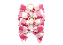 Silk Farmhouse Gingham Napkin Rings in Pink, Set of 4