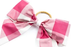 Silk Farmhouse Gingham Napkin Rings in Pink, Set of 4