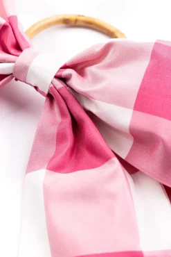 Silk Farmhouse Gingham Napkin Rings in Pink, Set of 4
