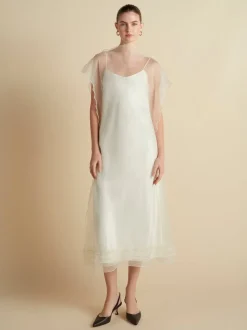 Silk Organza Sack Dress with Scalloped Edge in Ivory