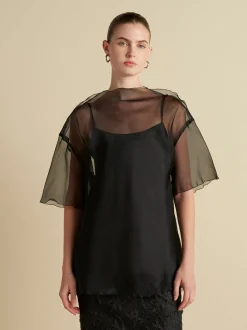 Silk Organza T-Shirt with Scalloped Edge in Black