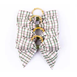 Silk Saffron Check Napkin Rings in Green, Set of 4