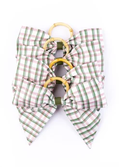 Silk Saffron Check Napkin Rings in Green, Set of 4