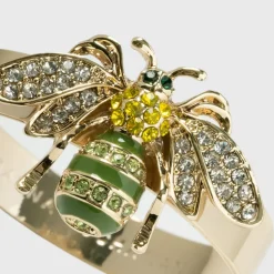 Skinny Stripey Bee Napkin Rings in Green, Set of Four