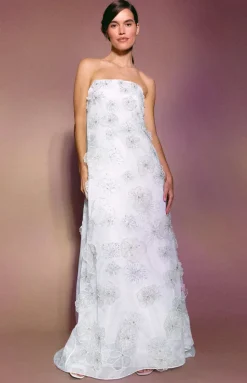Skye Gown in White Organza with 3D Appliqué