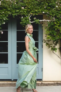 Sleeveless Collar Gown in Soft Sage