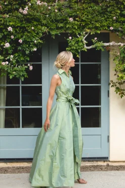 Sleeveless Collar Gown in Soft Sage