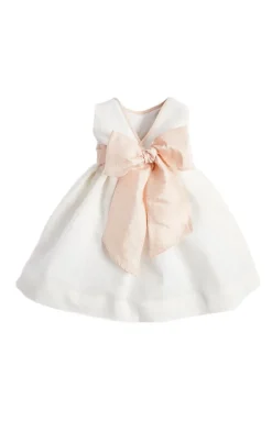 Sleeveless Flower Girl Dress in Ivory with Pink Silk Sash