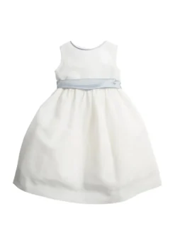Sleeveless Flower Girl Dress in Ivory with Blue Silk Sash