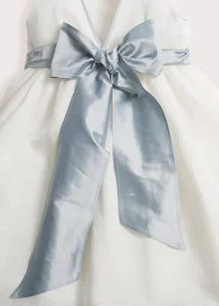 Sleeveless Flower Girl Dress in Ivory with Blue Silk Sash
