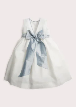 Sleeveless Flower Girl Dress in Ivory with Blue Silk Sash