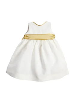 Sleeveless Flower Girl Dress in Ivory with Green Silk Sash
