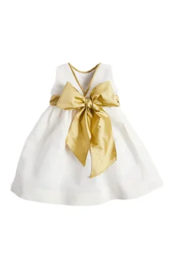 Sleeveless Flower Girl Dress in Ivory with Green Silk Sash