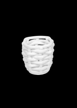 Small White Basketweave Planter