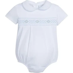 Smocked Peter Pan Bubble in Blue Geo