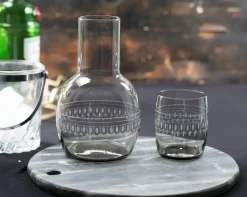 Smoky Crystal Carafe Set With Ovals Design