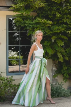 Socialite Skirt in Green Stripe