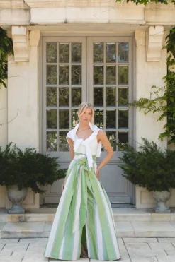 Socialite Skirt in Green Stripe