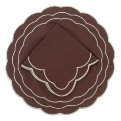 Sofia Linen Brown Napkin with Fern Green Embroidery