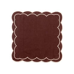 Sofia Linen Brown Napkin with Blooming Dahlia Embroidery