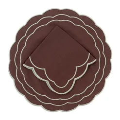 Sofia Linen Brown Placemat with Fern Green Embroidery