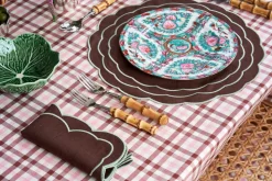 Sofia Linen Brown Placemat with Fern Green Embroidery