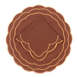 Sofia Linen Tabac Napkin with Marigold Embroidery