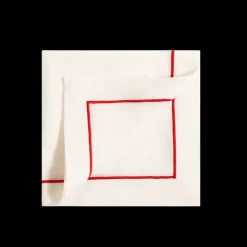 Soft Linen Cord Embroidered Dinner Napkin in White with Feu