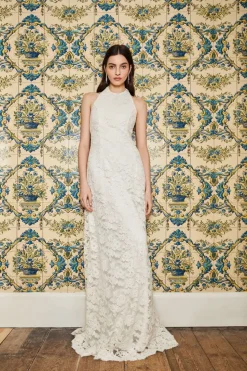 Sophia White Lace Halter Gown