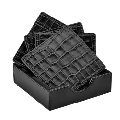 Square Coaster Set in Crocodile Embossed Leather
