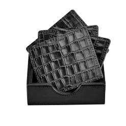 Square Coaster Set in Crocodile Embossed Leather