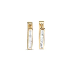 Square Huggie Earrings with Diamond Baguettes