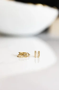 Square Huggie Earrings with Diamond Baguettes
