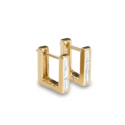 Square Huggie Earrings with Diamond Baguettes