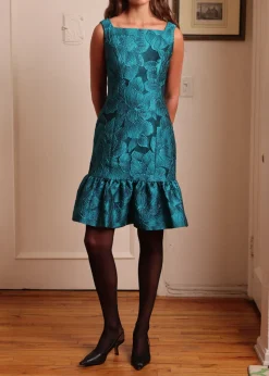 Square Neck Short Ruffle Dress in Italian Ultra Marine Blue